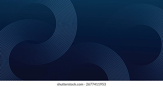 Líneas geométricas brillantes azules Abstractas sobre fondo azul oscuro. Moderno patrón de líneas de círculo azul brillante. Concepto de tecnología futurista. Traje para la cubierta, cartel, Anuncio, cabecera, Sitio web.eps10	