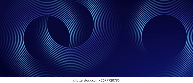 Líneas geométricas brillantes azules Abstractas sobre fondo azul oscuro. Moderno patrón de líneas de círculo azul brillante. Concepto de tecnología futurista. 