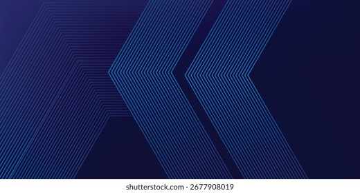 Abstrakte blaue leuchtende geometrische Linien auf dunkelblauem Hintergrund. Moderne glänzende blaue Kreislinien Muster. Futuristisches Technologiekonzept. Anzug für Cover, Poster, Banner, Broschüre, Header, Website