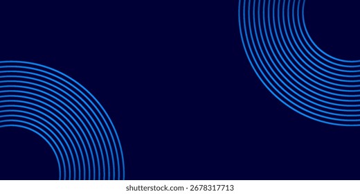 Líneas geométricas brillantes azules Abstractas sobre fondo azul oscuro. Moderno patrón de línea de círculo azul degradado brillante. Concepto de tecnología futurista. fondo de Ilustración vectorial.