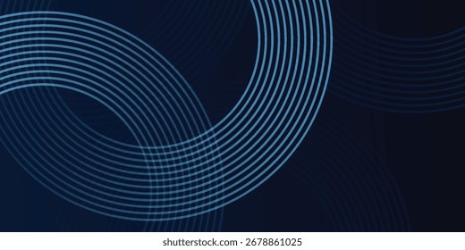 Abstract blue glowing geometric lines on dark blue background. Modern shiny blue circle lines pattern. Vector Illustration