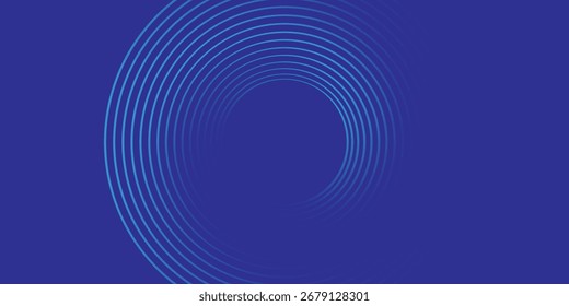Líneas geométricas brillantes azules Abstractas sobre fondo azul oscuro. Modelo brillante moderno de las líneas del círculo. Concepto de tecnología futurista. Traje para la cubierta, cartel, Anuncio, folleto, cwebsite Vector