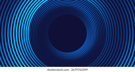 Líneas geométricas brillantes azules Abstractas sobre fondo azul oscuro. Moderno patrón de líneas de círculo azul brillante. Tecnología futurista