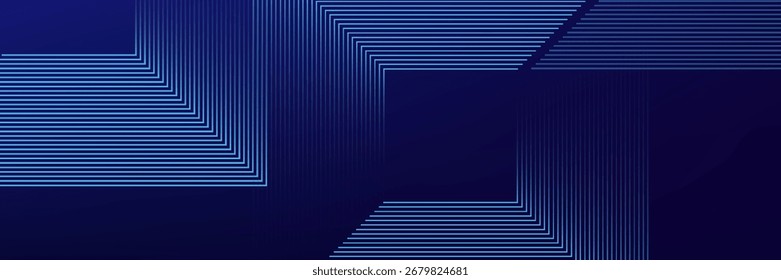 Líneas geométricas brillantes azules Abstractas sobre fondo azul oscuro. Moderno patrón de líneas de círculo azul brillante. Concepto de tecnología futurista. diseño moderno de moda, cartel