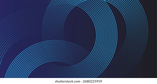 Abstract blue glowing geometric lines on dark blue background. Modern shiny circle lines pattern. Futuristic technology concept. Suit for cover, poster, banner, vector background
