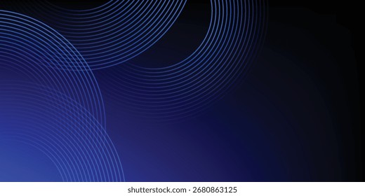 Abstract blue glowing geometric lines on dark blue background. Modern shiny blue circle lines pattern.