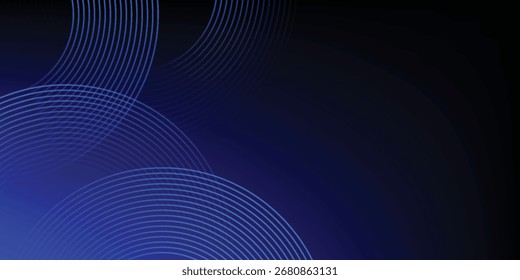 Abstract blue glowing geometric lines on dark blue background. Modern shiny blue circle lines pattern. Futuristic technology concept. eps 10 vector