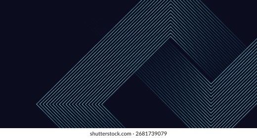 Líneas geométricas brillantes azules Abstractas sobre fondo oscuro. Modelo azul brillante moderno de las líneas cuadradas redondeadas. Concepto de tecnología futurista. Traje para el cartel, cubierta, Anuncio, presentación, Sitio web