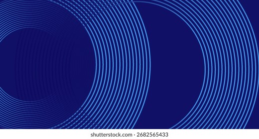 Líneas geométricas brillantes azules Abstractas sobre fondo azul oscuro. Moderno patrón de líneas de círculo azul brillante. Concepto de tecnología futurista. Traje para la cubierta, cartel, Anuncio, folleto, cabecera, Sitio web