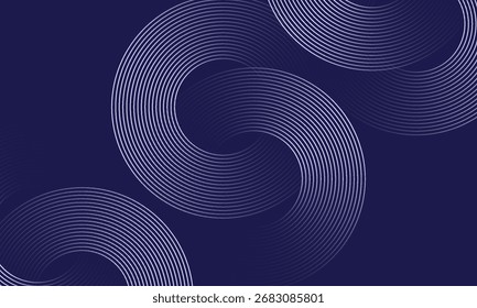 Abstrakte blaue leuchtende geometrische Linien auf dunkelblauem Hintergrund. Moderne glänzende blaue Kreislinien Muster. Futuristisches Technologiekonzept. Anzug für Cover, Poster, Banner, Header, Website