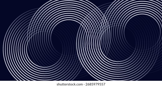 Abstract blue glowing geometric lines on dark blue background. Modern shiny blue circle lines pattern. Futuristic technology concept. Suit for cover, poster, banner, header, website.