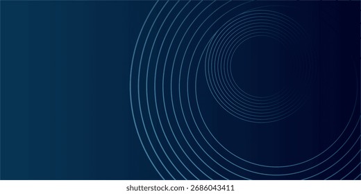 Líneas geométricas brillantes azules Abstractas sobre fondo azul oscuro. Moderno patrón de líneas de círculo azul brillante. Concepto de tecnología futurista. Traje para la cubierta, cartel, Anuncio, cabecera, Sitio web.eps10	
