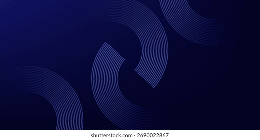 Líneas geométricas brillantes azules Abstractas sobre fondo azul oscuro. Moderno patrón de líneas de círculo azul brillante. Concepto de tecnología futurista. Traje para la cubierta, cartel, Anuncio, folleto, cabecera, Sitio web