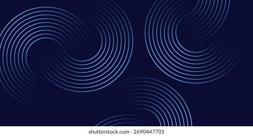 Abstract blue glowing geometric lines on dark blue background. Modern shiny blue circle lines pattern. Futuristic technology concept.