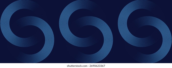 Abstract blue glowing geometric lines on dark blue background. Modern shiny blue circle lines pattern. Futuristic technology concept. Suit for cover, poster,