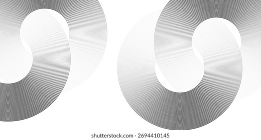 Abstract blue glowing geometric lines on dark blue background. Modern shiny blue circle lines pattern. Futuristic technology concept. Suit for cover, poster, banner, header, website. Eps10