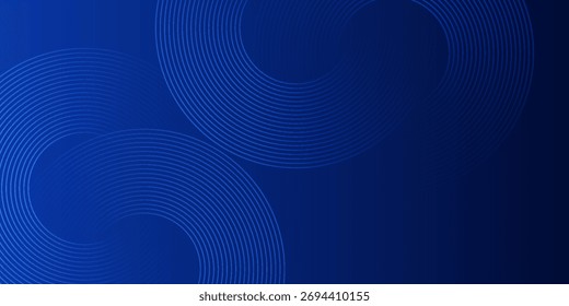 Líneas geométricas brillantes azules Abstractas sobre fondo azul oscuro. Moderno patrón de líneas de círculo azul brillante. Concepto de tecnología futurista. Traje para el Sitio web del cabezal del Anuncio del cartel de la cubierta. Vector moderno	