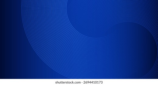 Líneas geométricas brillantes azules Abstractas sobre fondo azul oscuro. Moderno patrón de líneas de círculo azul brillante. Concepto de tecnología futurista. Traje para el Sitio web del cabezal del Anuncio del cartel de la cubierta. Ilustración vectorial