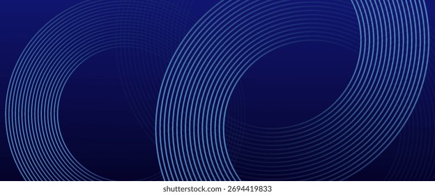 Abstract blue glowing geometric lines on dark blue background. Modern shiny blue circle lines pattern. Futuristic technology concept. Suit for cover, poster, banner, brochure, header, website