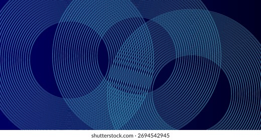 Líneas geométricas brillantes azules Abstractas sobre fondo azul oscuro. Moderno patrón de líneas de círculo azul brillante. Concepto de tecnología futurista. Traje para la cubierta, cartel, Anuncio, folleto, cabecera, Sitio web