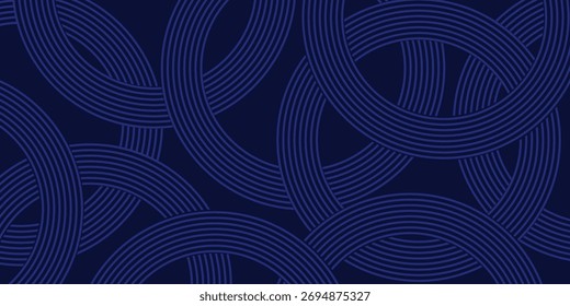 Abstract blue glowing geometric lines on dark blue background. Modern shiny blue circle lines pattern. Futuristic technology concept. Suit for cover, poster,vector