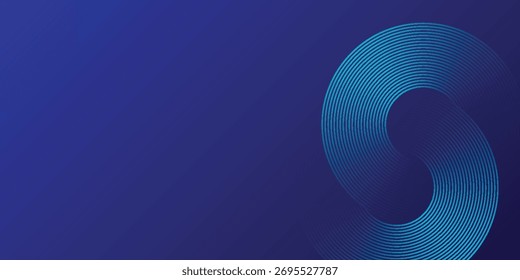 Linhas geométricas brilhantes em azul escuro no fundo. Padrão moderno de linhas de círculo azul brilhante. Conceito de tecnologia futurista. Vetor