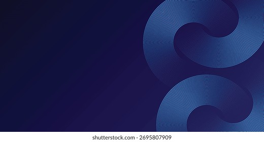 Abstract blue glowing geometric lines on dark blue background. Modern shiny blue circle lines pattern. Futuristic technology concept. Suit for cover, poster, banner, brochure, header, design