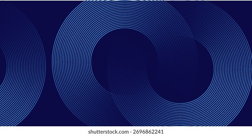 Líneas geométricas brillantes azules Abstractas sobre fondo azul oscuro. Moderno patrón de líneas de círculo azul brillante. Concepto de tecnología futurista. Traje para la cubierta, cartel, Anuncio, folleto, cabecera, Sitio web