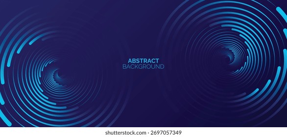 Líneas geométricas brillantes azules Abstractas sobre fondo azul oscuro. Modelo azul brillante moderno de las líneas del círculo de la espiral. Concepto de tecnología futurista.