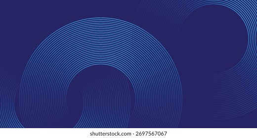 Abstract blue glowing geometric lines on dark blue background. Modern shiny blue circle lines pattern. Futuristic technology concept. Suit for cover, poster, banner, brochure, header, 