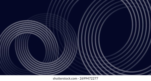 Abstract blue glowing geometric lines on dark blue background. Modern shiny blue circle lines pattern. Futuristic technology concept. Suit for cover, poster, banner, header, website.