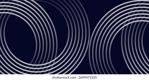 Abstract blue glowing geometric lines on dark blue background. Modern shiny blue circle lines pattern. Futuristic technology concept. Suit for cover, poster, banner, header, website.