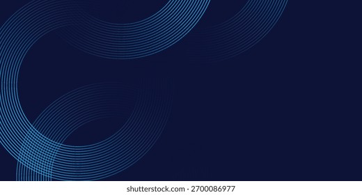 Abstract blue glowing geometric lines on dark blue background. Modern shiny blue circle lines pattern. Futuristic technology vector eps10