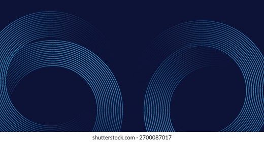 Linhas geométricas brilhantes em azul escuro no fundo. Padrão moderno de linhas de círculo azul brilhante. Vetor de tecnologia futurista eps10