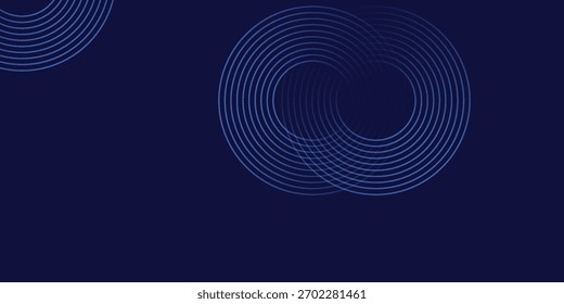 Abstract blue glowing geometric lines on dark blue background. Modern shiny blue circle lines pattern. Futuristic technology concept. Suit for cover, poster, banner, brochure, header, website