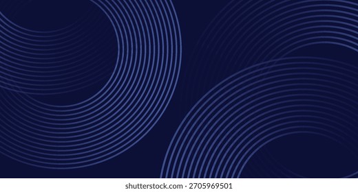 Abstract blue glowing geometric lines on dark blue background. Modern shiny blue circle lines pattern. Futuristic technology concept. Suit for cover, poster, banner, brochure, header, website vector 