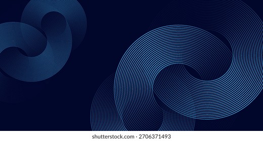 Abstract blue glowing geometric lines on dark blue background. Modern shiny blue circle lines pattern. Futuristic technology concept. Suit for cover, poster, banner, brochure, header, website