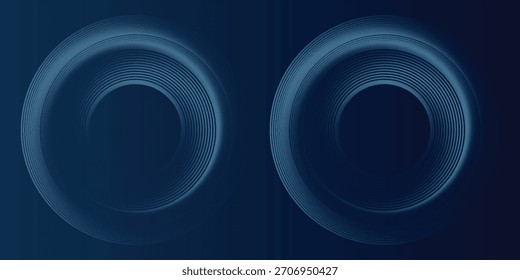 Linhas geométricas brilhantes em azul escuro no fundo. Padrão moderno de linhas de círculo azul brilhante. Conceito de tecnologia futurista. Terno para capa, cartaz, banner, cabeçalho, website.eps10	