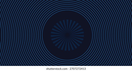 Abstract blue glowing geometric lines on dark blue background. Modern shiny blue circle lines pattern. Futuristic technology concept.