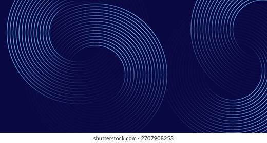 Abstract blue glowing geometric lines on dark blue background. Modern shiny blue circle lines pattern. Futuristic technology concept. Suit for cover, poster, banner, brochure, header, website