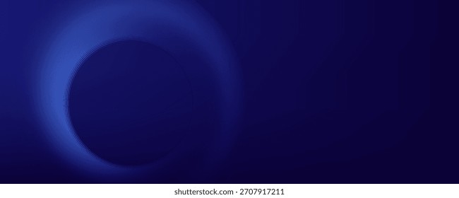 Abstract blue glowing geometric lines on dark blue background. Modern shiny blue circle lines pattern. Futuristic technology concept. Suit for cover, poster, banner, brochure, header, website