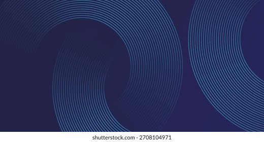 Abstract blue glowing geometric lines on dark blue background. Modern shiny circle lines pattern. Futuristic technology concept. Suit for cover, poster, banner, brochure, header, website vector

