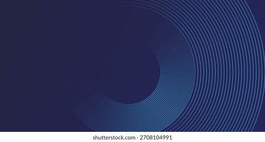 Abstrakte blaue leuchtende geometrische Linien auf dunkelblauem Hintergrund. Moderne glänzende Kreislinien Muster. Futuristisches Technologiekonzept. Anzug für Cover, Poster, Banner, Broschüre, Header, Vektorgrafik der Website

