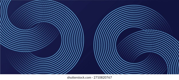 Linhas geométricas brilhantes em azul escuro no fundo. Padrão moderno de linhas de círculo azul brilhante. Conceito de tecnologia futurista. Terno para capa, cartaz, banner eps 10.