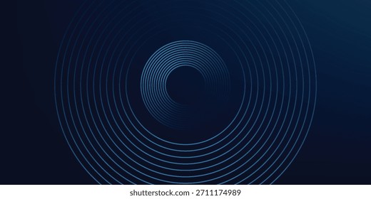 Abstract blue glowing geometric lines on dark blue background. Modern shiny blue circle lines pattern. Futuristic technology concept. Suit for cover, poster, banner, header, website.eps10	