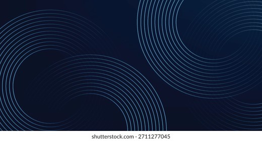 Abstract blue glowing geometric lines on dark blue background. Modern shiny blue circle lines pattern. Futuristic technology concept. Suit for cover, poster,