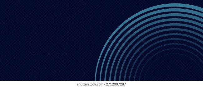 Abstract blue glowing geometric lines on dark blue background. Modern shiny blue circle lines pattern. Futuristic technology concept. Suit for cover, poster,
