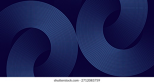 Abstract blue glowing geometric lines on dark blue background. Modern shiny blue circle lines pattern. Futuristic technology concept. Suit for cover, poster, banner, brochure, header, website