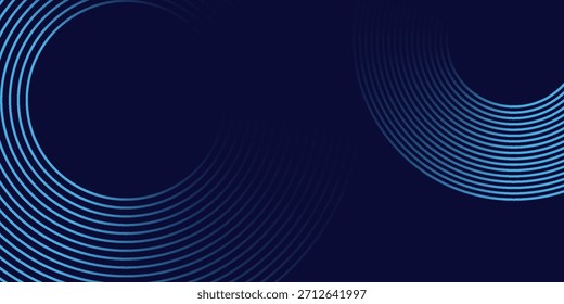 Linhas geométricas brilhantes em azul escuro no fundo. Padrão moderno de linhas de círculo azul brilhante. Conceito de tecnologia futurista.