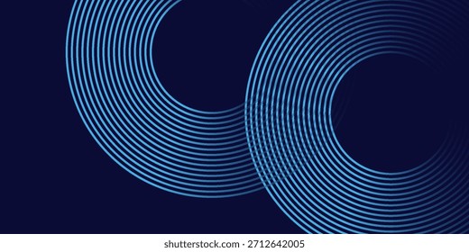 Líneas geométricas brillantes azules Abstractas sobre fondo azul oscuro. Moderno patrón de líneas de círculo azul brillante. Concepto de tecnología futurista.